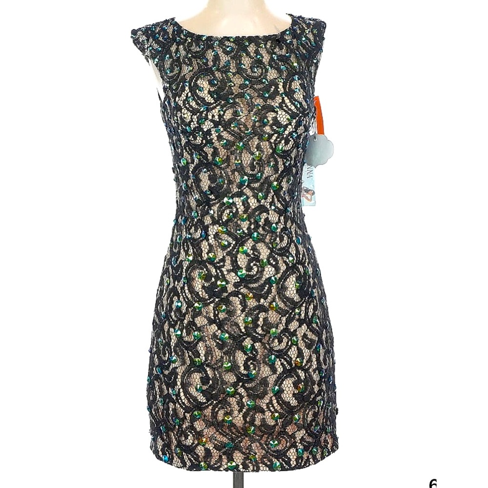 Vienna Prom 4 Mini Dress Beaded Lace Mini bra, Holiday Party Glam 90s Y2K NYEve